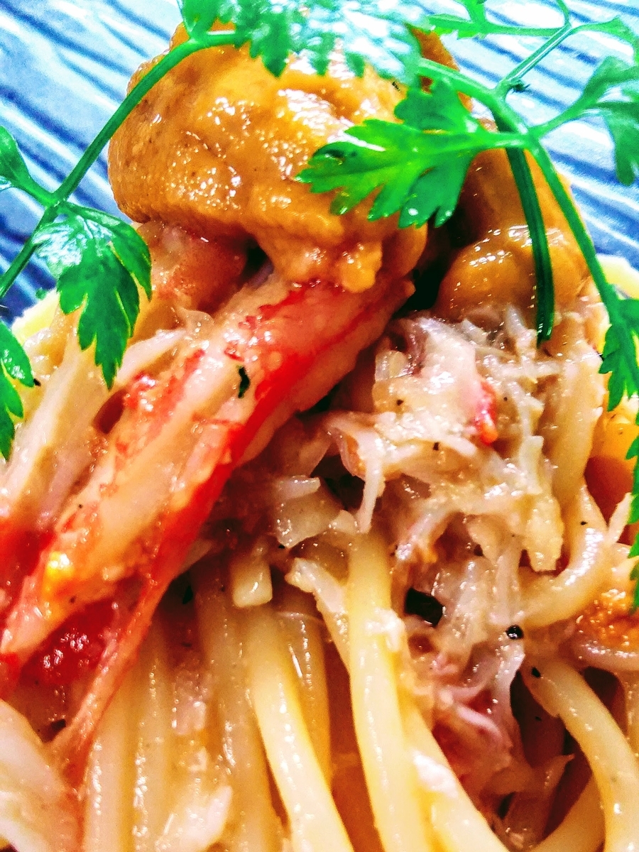 こちらがカニとウニの冷製パスタ