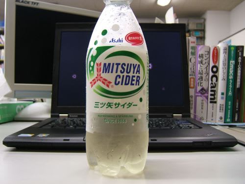 アサヒ飲料「三ツ矢サイダー」の 500 mL ペットボトルに醤油を混ぜたものの写真