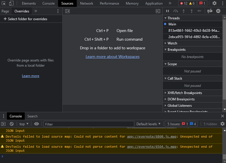 Sourcesタブを選択後、Overridesタブをクリック