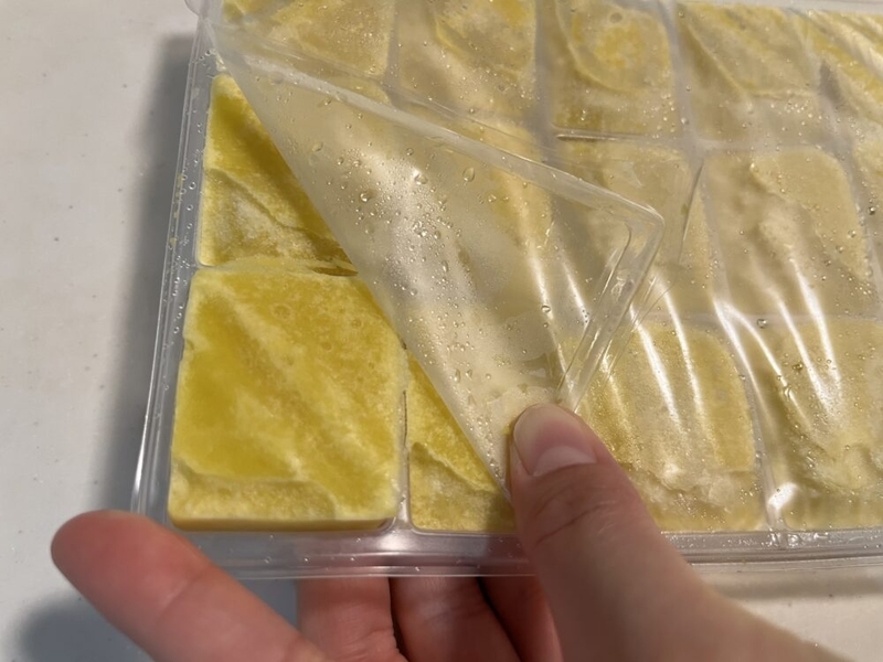 パルシステムの冷凍キューブを一つ取り出した状態