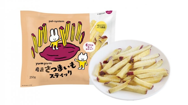 パルシステムのyumyum産直さつまいもスティック。袋と中身の画像。