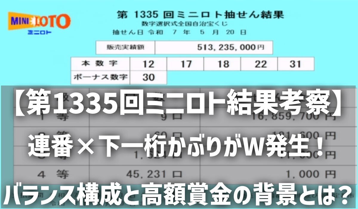 【第1335回ミニロト結果考察】連番×下一桁かぶりがW発生！バランス構成と高額賞金の背景とは？