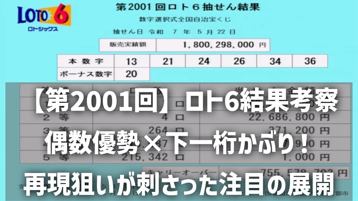 【第2001回ロト6結果考察】偶数優勢×下一桁かぶり！再現狙いが刺さった注目の展開