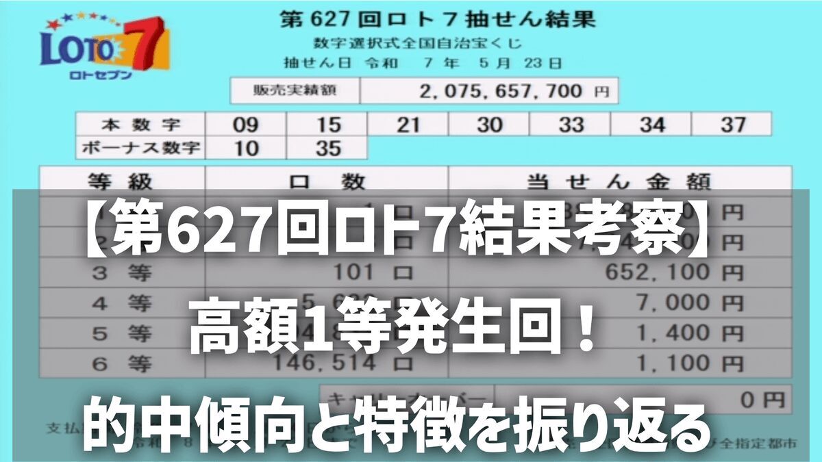 【第627回ロト7結果考察】高額1等発生回！的中傾向と特徴を振り返る