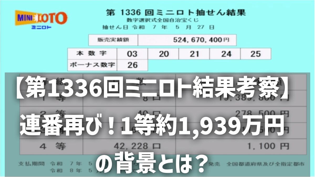 【第1336回ミニロト結果考察】連番再び！1等約1,939万円の背景とは？