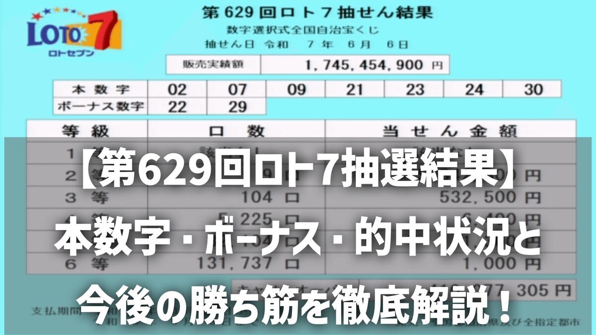 【第629回ロト7抽選結果】本数字・ボーナス・的中状況と今後の勝ち筋を徹底解説！