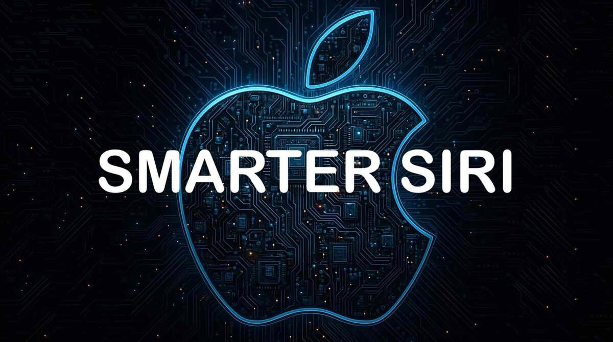 Smarter Siriの文字とAppleロゴ。AI強化版Siriを象徴するビジュアル