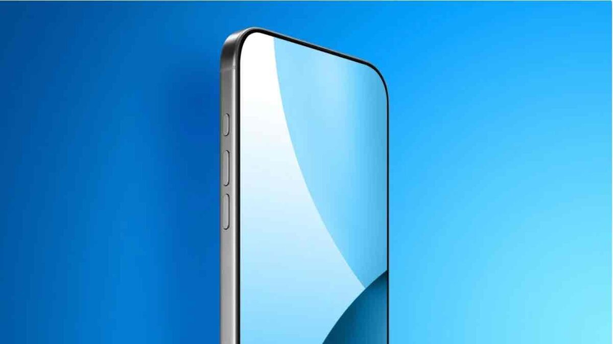 ノッチやパンチホールのない全面ディスプレイのiPhoneを描いたイメージ