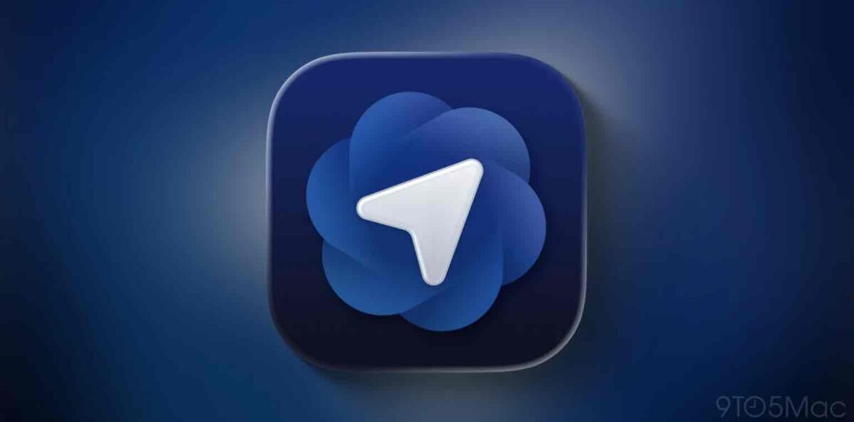 ChatGPT Atlasアプリアイコンのイメージ画像(深いブルーの背景に白いナビゲーション矢印と花びら状のロゴが重なったデザイン)