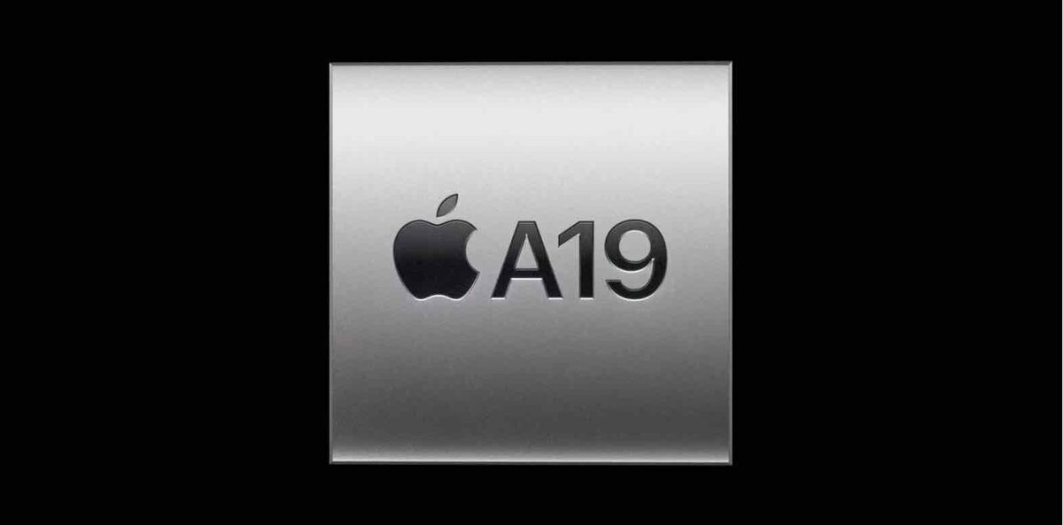 シルバーの基板風プレート中央にAppleロゴと「A19」が刻まれた、A19チップのコンセプトイメージ