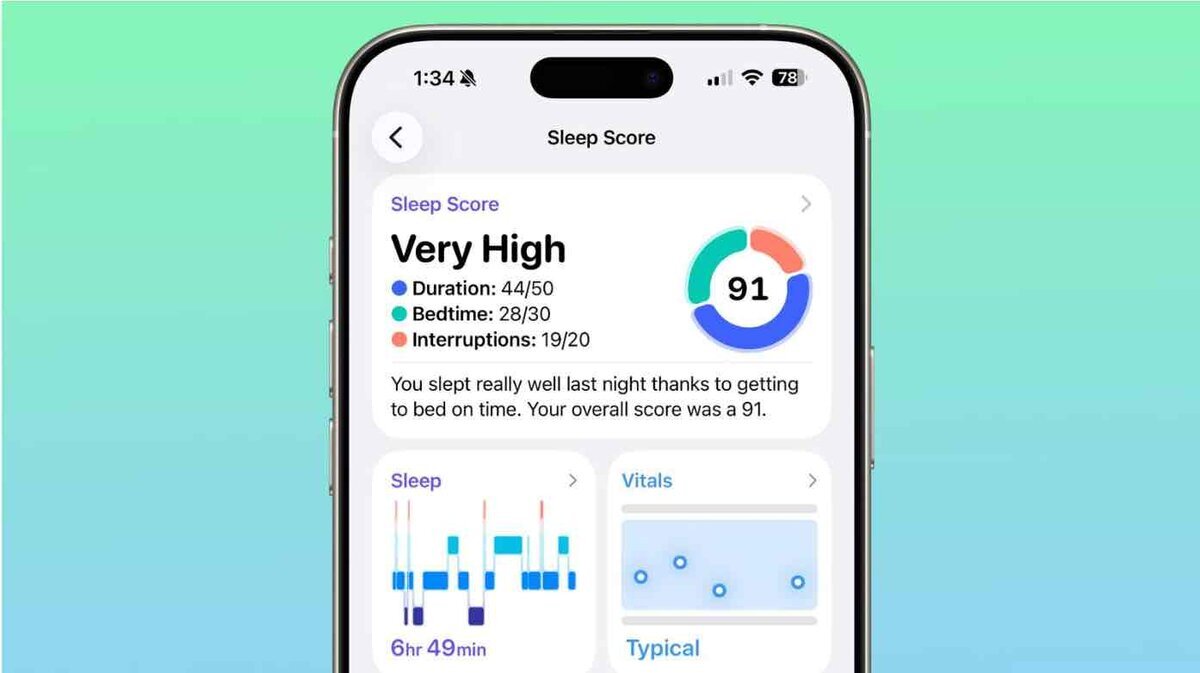 iOS 26.2で刷新された睡眠スコアの評価画面を表示するiPhone