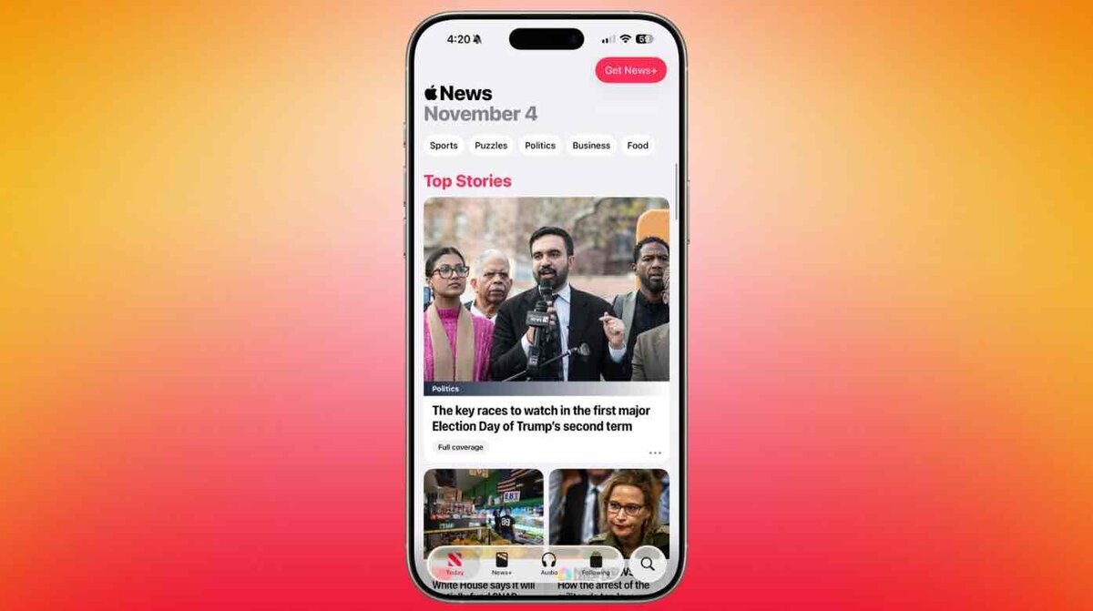 iOS 26.2で刷新されたApple Newsアプリのトップ画面を表示するiPhoneのイメージ