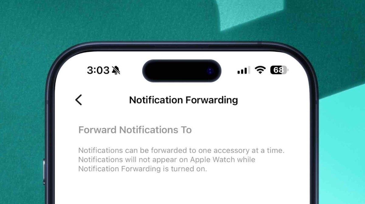 iOS 26.3の『通知転送』設定画面。サードパーティ製デバイスに通知を転送すると、Apple Watchには通知が表示されなくなることが示されている