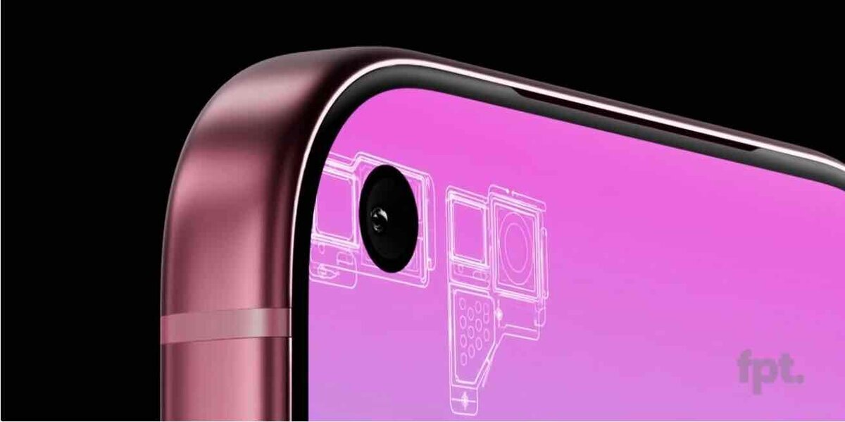 iPhone 18 Proのシングルホール化を示すレンダリング。画面下Face IDの内部構造イメージ