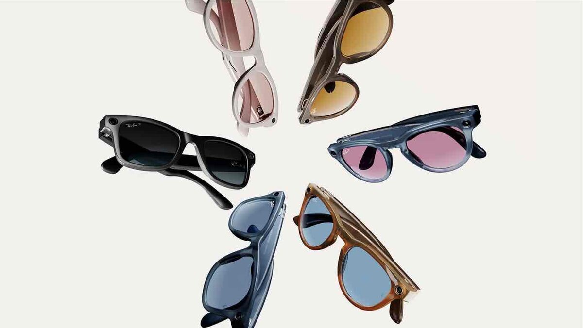 Meta Ray-Banを思わせる複数デザインのスマートグラスが並ぶイメージ。フレームやレンズカラーの違いを強調し、日常使いを意識したARグラスの多様なデザインバリエーションを示している