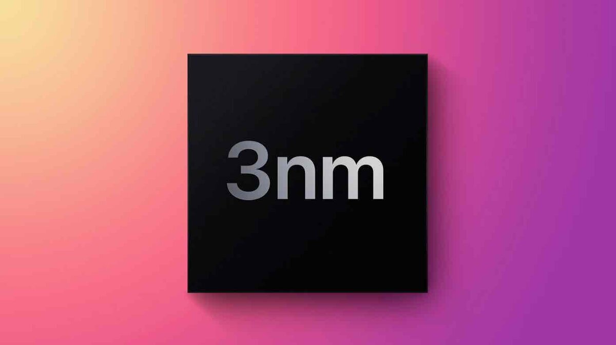 背景がピンク〜紫のグラデーションで、中央に黒いチップ風の四角形が置かれ、「3nm」と表示されているイメージ