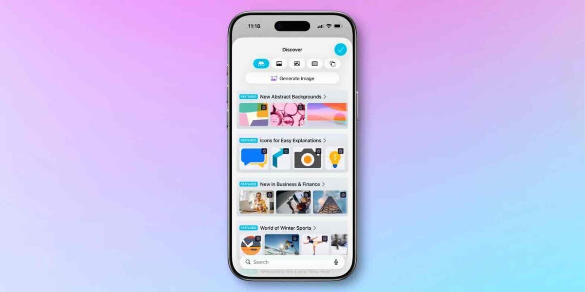 iPhoneのFreeformアプリでDiscover画面とAI画像生成機能を表示している画面