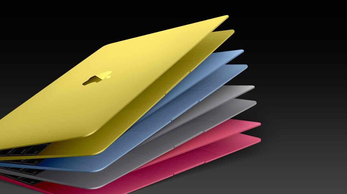 色鮮やかな複数のカラーバリエーションで展開される、Apple MacBookNeoの薄型筐体デザインイメージ