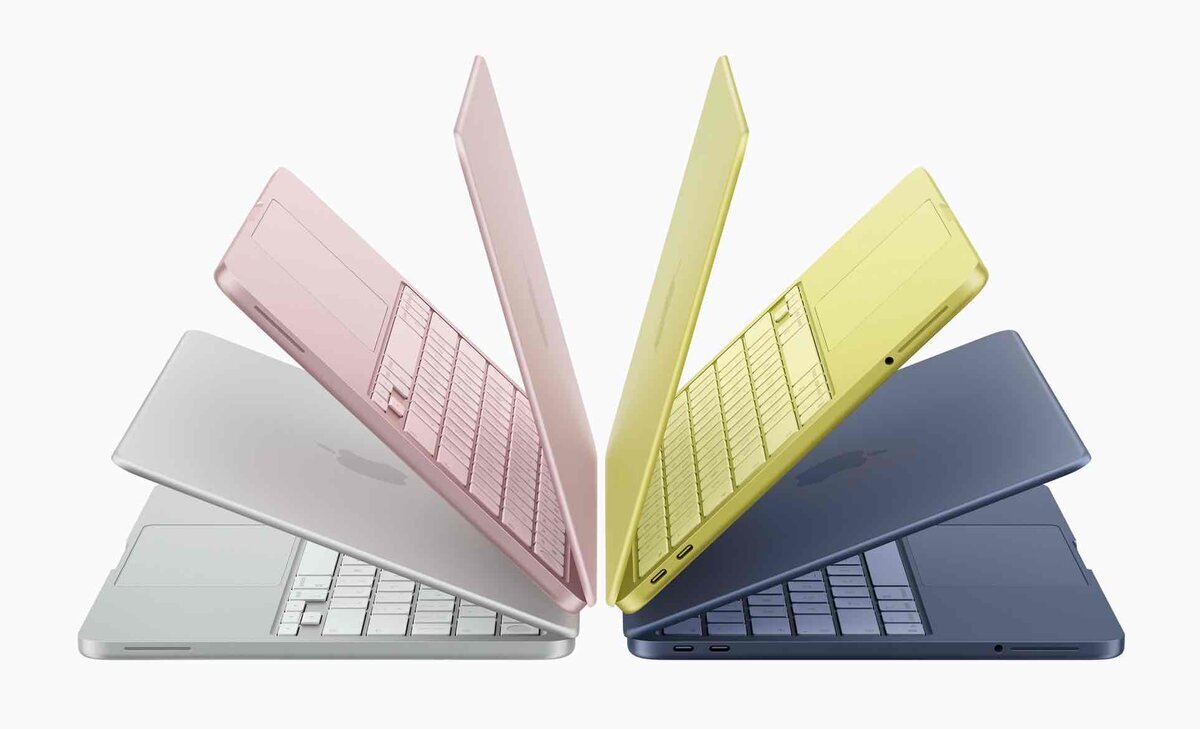 MacBook Neoの4つのカラーバリエーション（シルバー、ブラッシュ、シトラス、インディゴ）