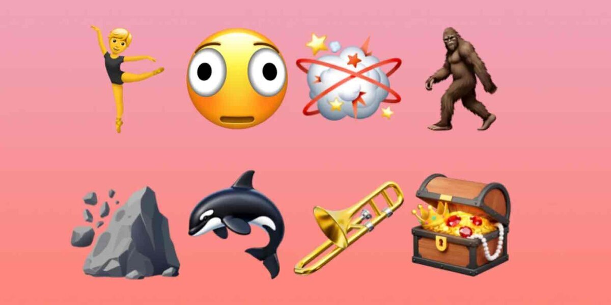 iOS26.4で追加される新絵文字一覧（バレエダンサー、ゆがんだ顔、戦いの煙、毛むくじゃらのクリーチャー、土砂崩れ、シャチ、トロンボーン、宝箱）