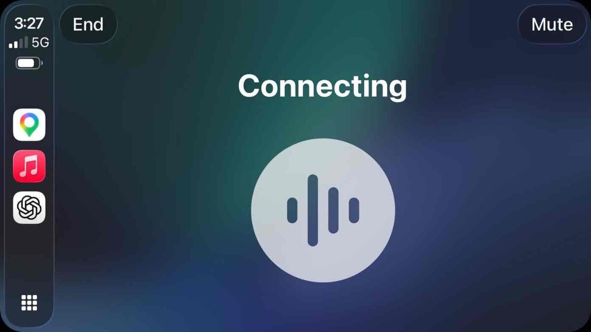 CarPlayでChatGPTを起動した直後のConnecting画面。音声対話セッション接続中のインターフェース表示