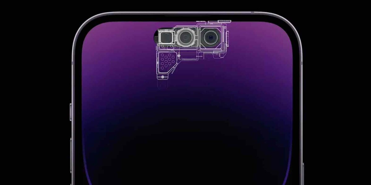 次世代iPhoneの前面上部に横並び配置されたフロントカメラとFace IDセンサーの内部構造イメージ