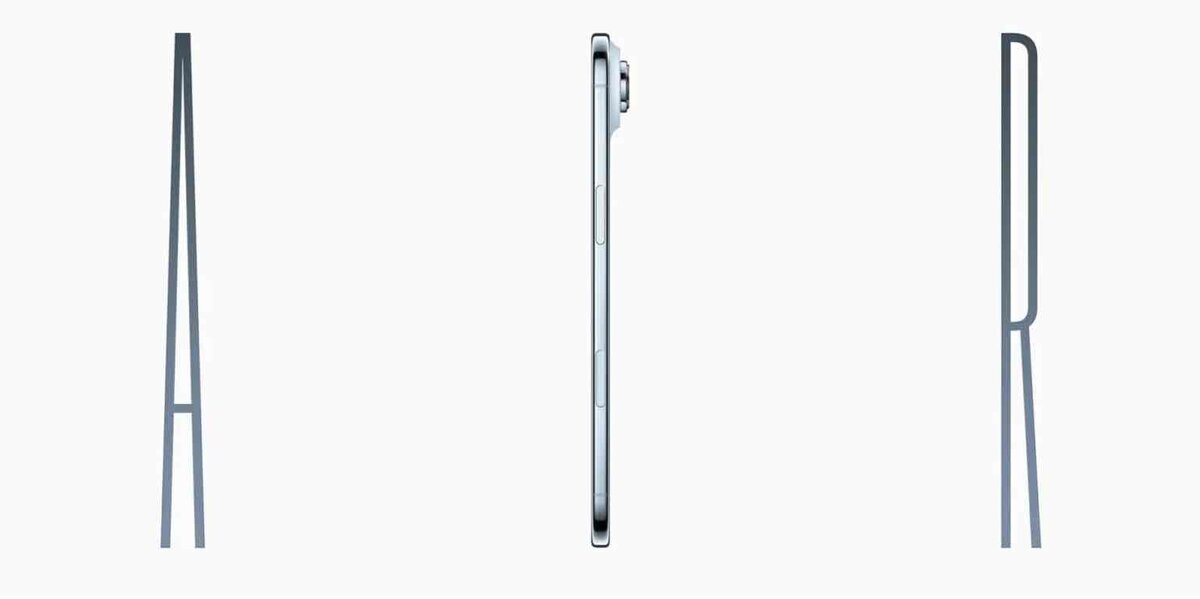 「A」と「R」の文字の間にiPad Airの側面を配置して「AIR」と綴られた、製品の薄さを強調するビジュアル
