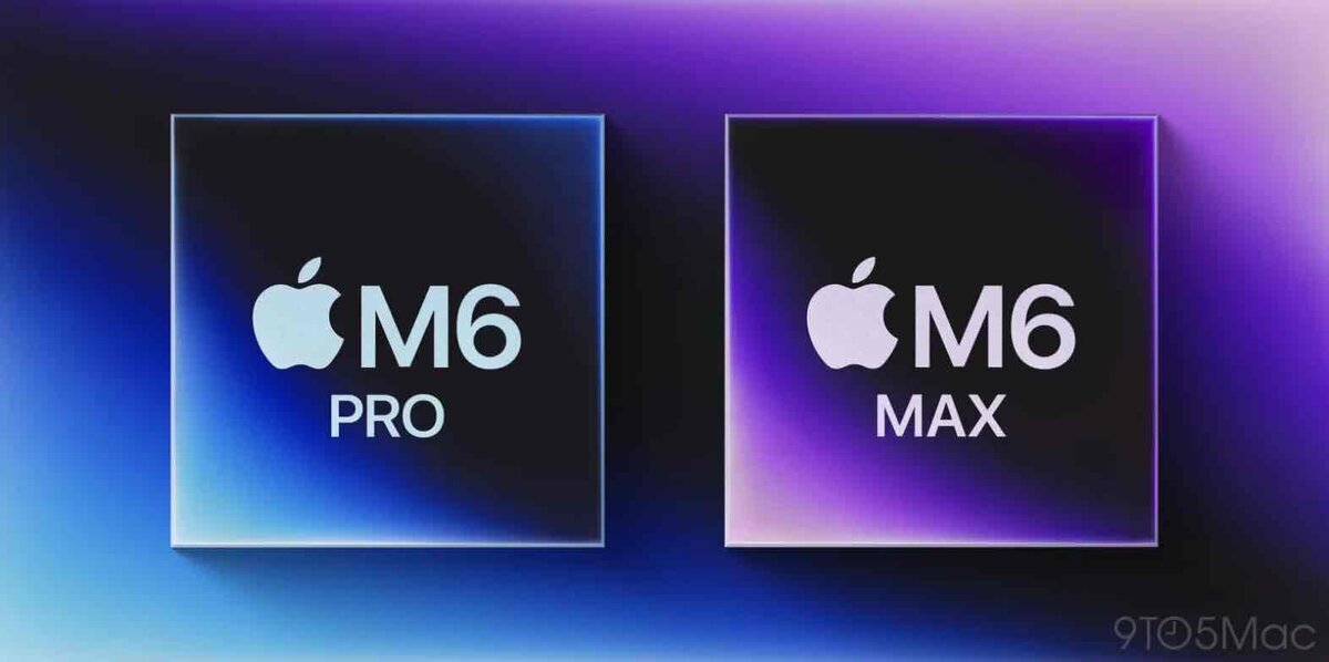 M6 MacBook Proに搭載が噂されるM6 ProとM6 Maxチップを並べた、次世代Appleシリコンのイメージ