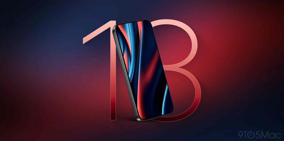 iPhone 18 Proのイメージ画像。赤と青の光を反射する端末の背後に、大きな「18」の数字が表示されている