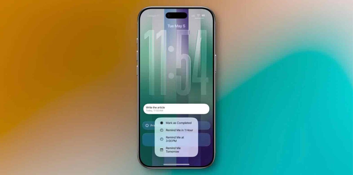 リマインダー通知のスヌーズメニューを表示したiPhoneのロック画面で、「Remind Me at 3:00 PM」など具体的な再通知時刻が表示されている画像