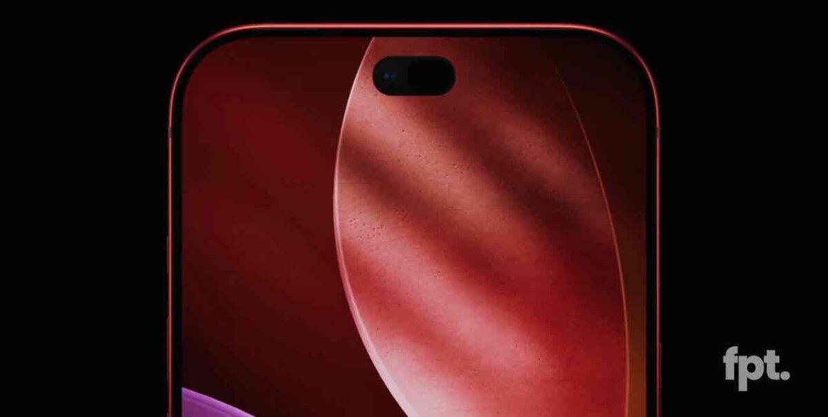 iPhone 18 Proのレンダリングとされる赤系カラーの前面デザイン、縮小されたDynamic Island風の表示領域を示すイメージ画像
