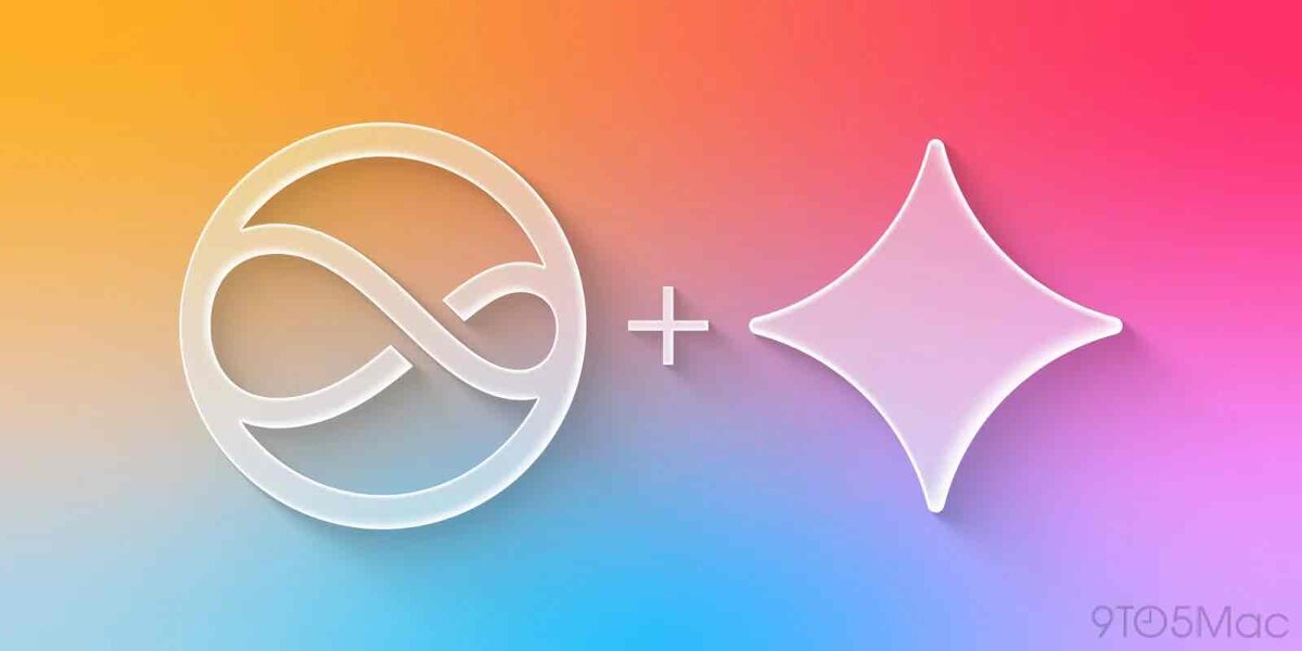 オレンジからピンク、青へ変化する背景に、白いSiri風アイコンと星形のAIアイコンが並んでいる