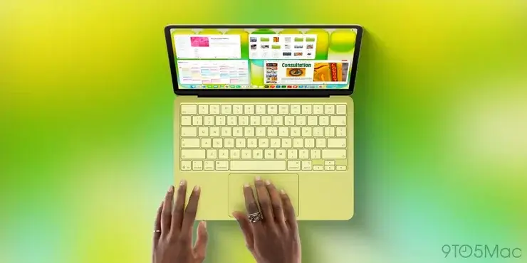 4色のMacBook Neoを開いた状態で扇状に並べた製品写真