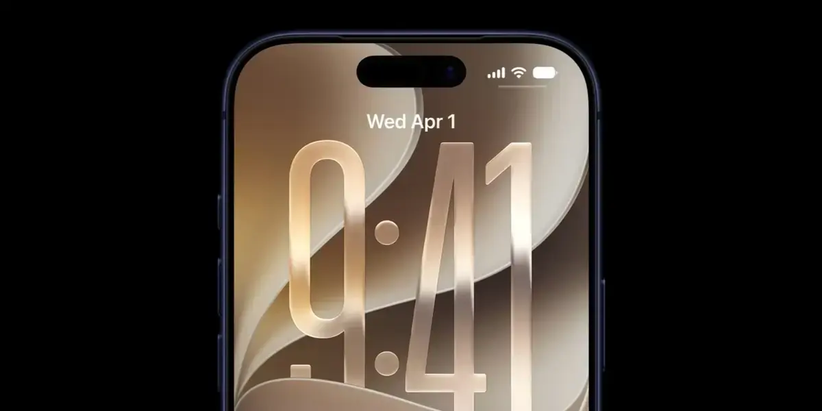 黒い背景にiPhoneの画面上部。ロック画面に「Wed Apr 1」と9時41分が表示され、右上に電波のアンテナ、Wi-Fi、バッテリーのアイコンが並んでいる