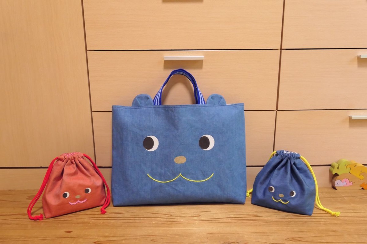 minne＞クマさん レッスンバッグとお弁当入れの3点セット オーダー 