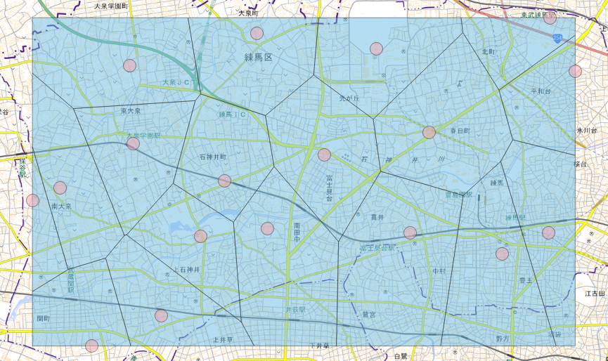 練馬区の図書館分布とボロノイ図