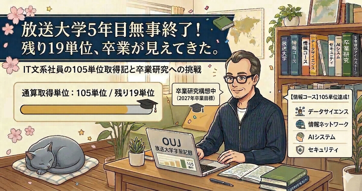 放送大学五年目で105単位取得、卒業まで残り19単位