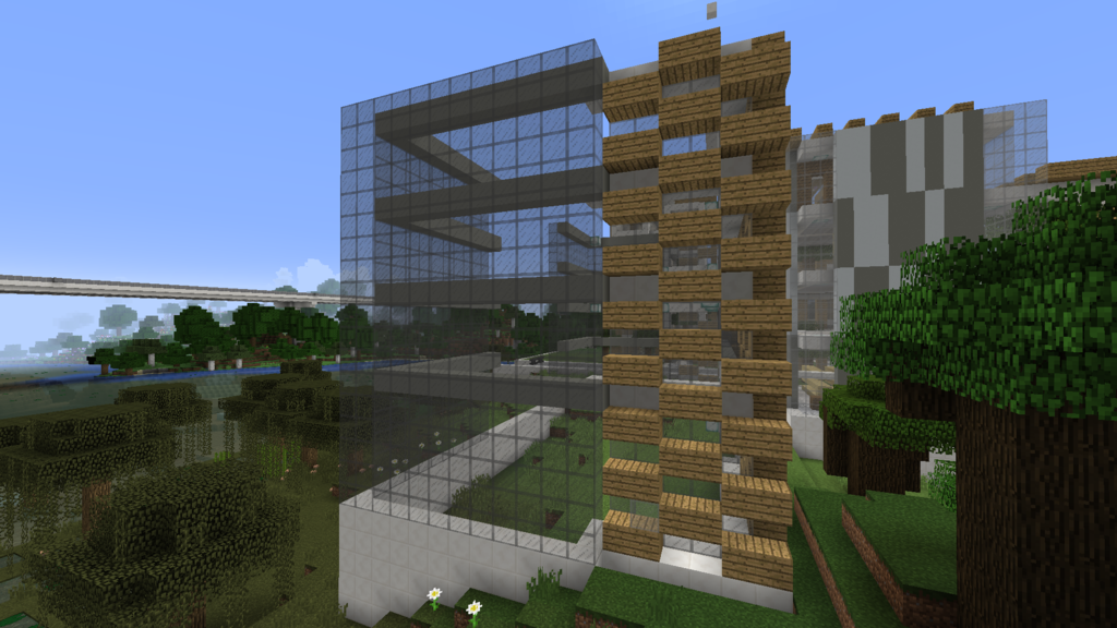 Minecraft 市役所 マンション一体型施設を建てる 外装編 コンパクトな街をつくるよ9 Minecraft街発展にっき