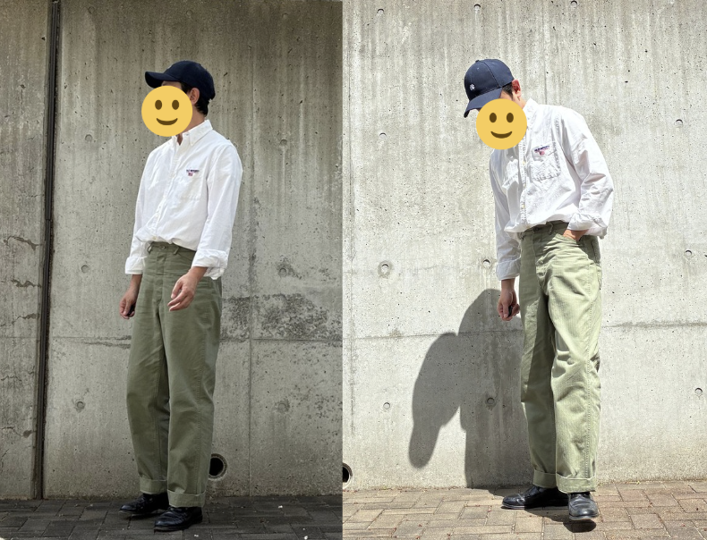 カーキのパンツとラルフローレンのボタンダウン