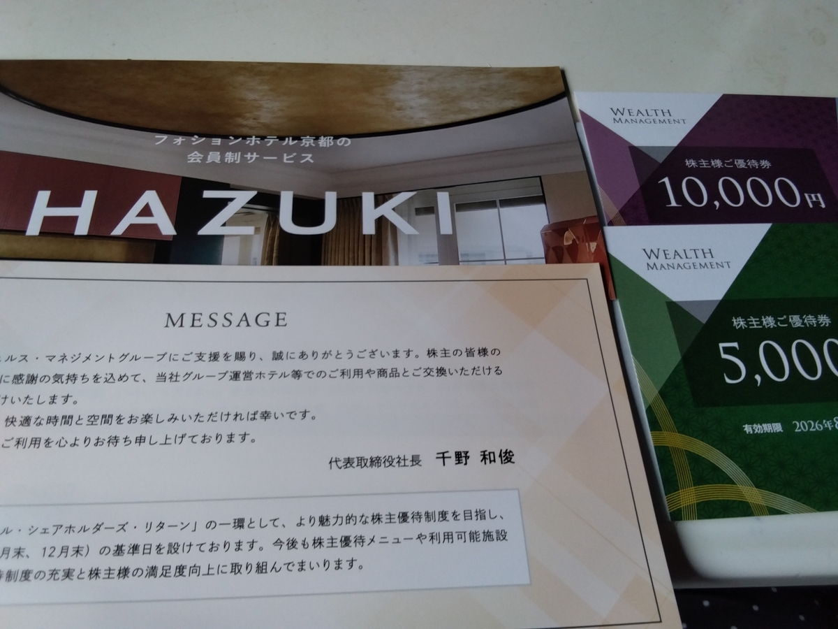 ウェルス・マネジメント(3772）から6月権利の優待券が届きました
