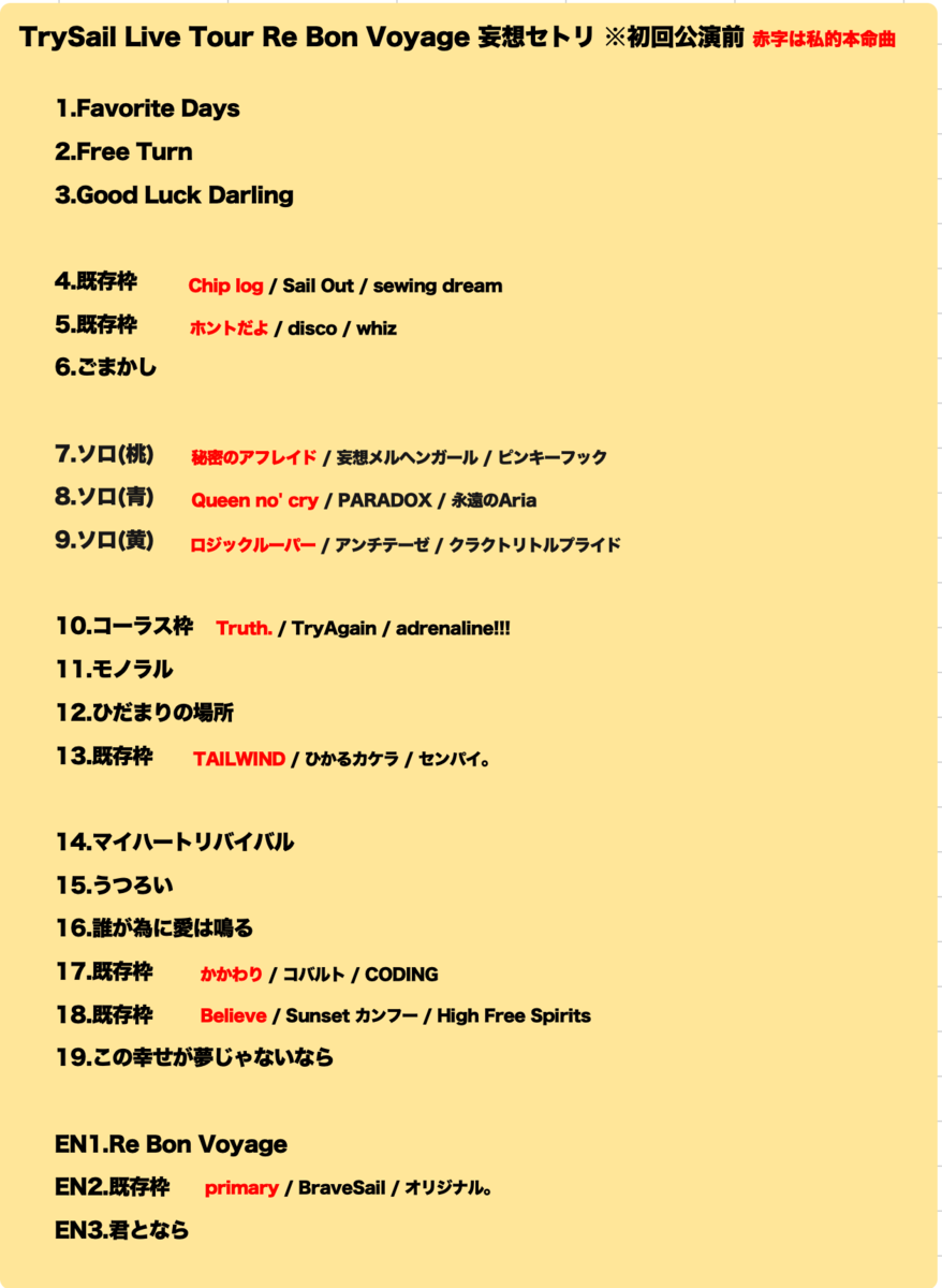 開催前】セトリを妄想してみた【TrySail Live Tour Re Bon Voyage