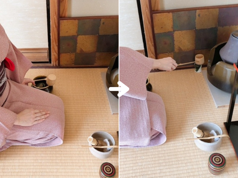 裏千家茶道風炉の薄茶の棚点前の手順（更好棚）