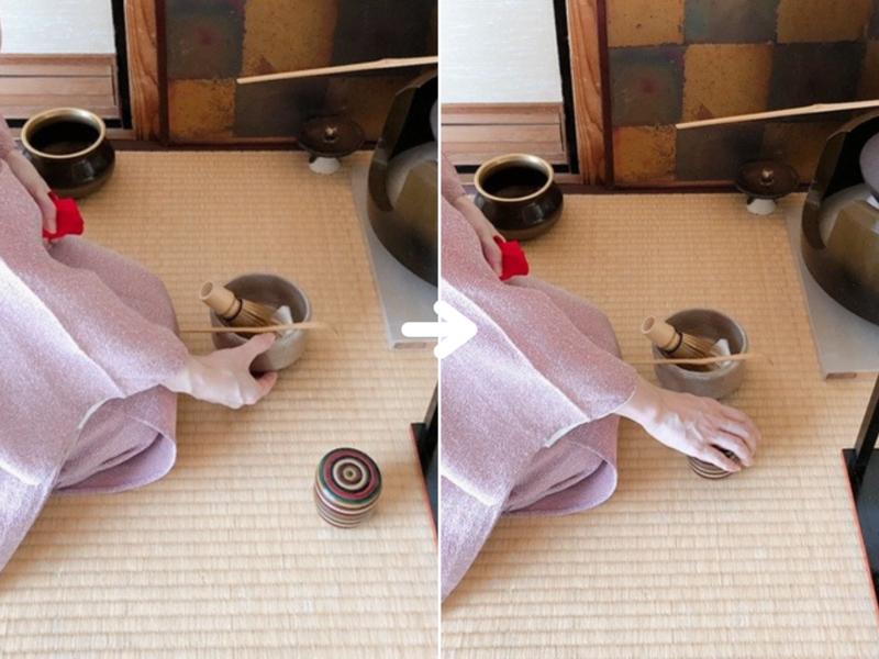 裏千家茶道風炉の薄茶の棚点前の手順（更好棚）