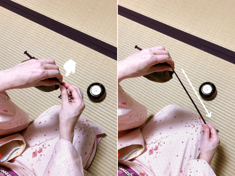長緒茶入れの扱い方/特殊仕覆のほどき方（裏千家茶道） - ミッチ