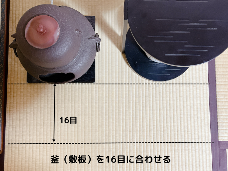 茶道 風炉 裏千家用 （風炉釜（敷板）と棚の置く位置/裏千家茶道