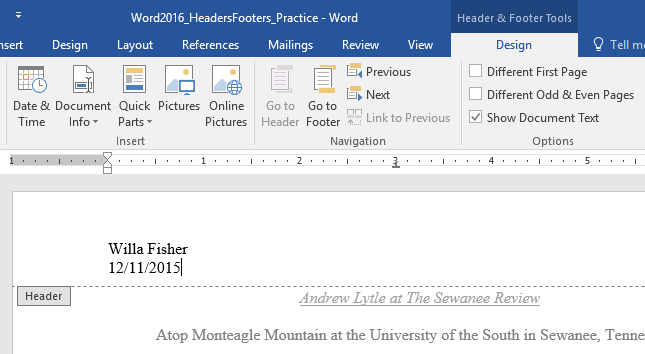 How To Use Headers and Footers In Microsoft Word 2016 - octaonenetwork ...
