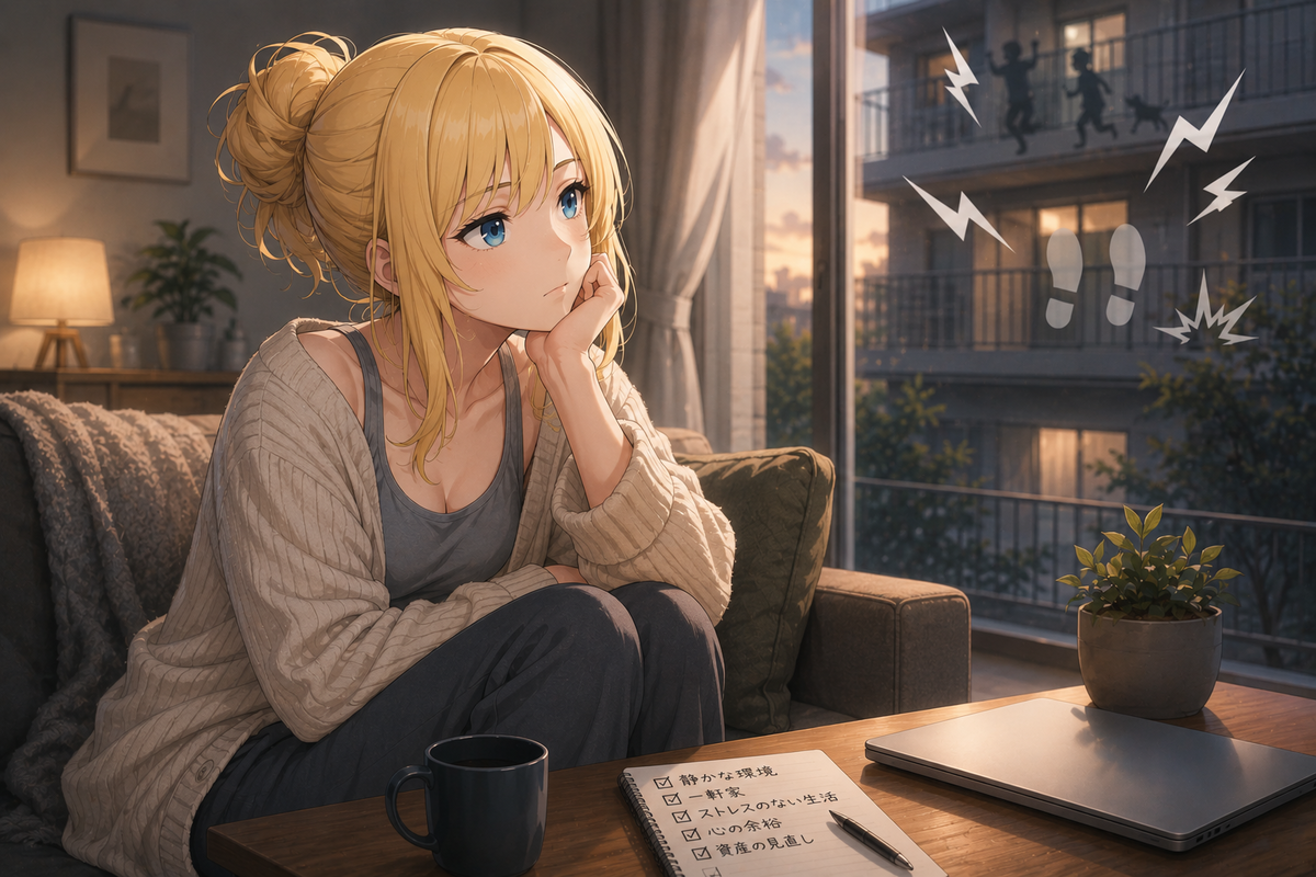 FIRE後の住環境と生活音ストレスをテーマにしたアイキャッチ
