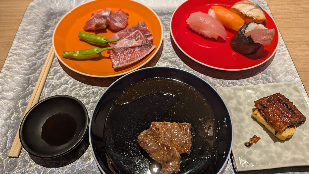 TAOYA白浜千畳の夕食で選んだ肉料理と寿司