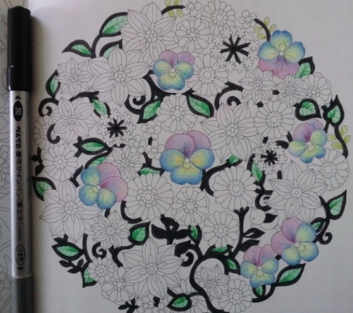 ダイソー花の国より☆完成 - 塗り絵日記