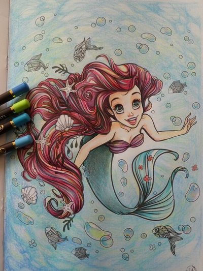 完成 子供のぬりえ アリエル を本気塗りしてみました アートぬりえarielより 塗り絵日記